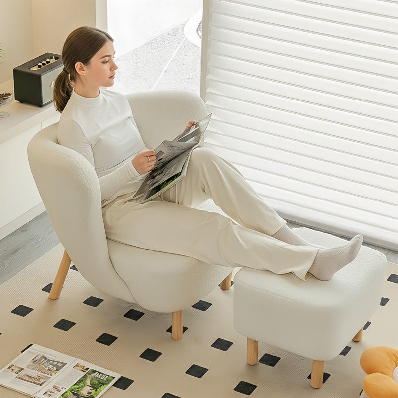 Sharpdo Modern Nordic Upholstered Accent Lounge Chair with Ottoman, Soft Fabric Armchair for Living Room Bedroom Reading Corner - Image 2